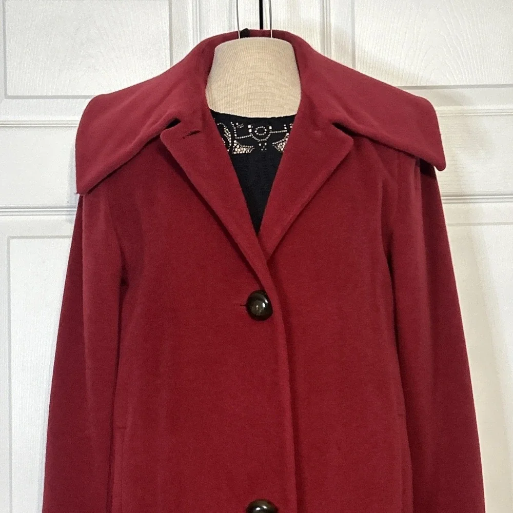 Cole Haan Angora Rabbit Hair Wool Blend Red Lined Long Coat Statement Luxury 8 - Picture 2 of 12